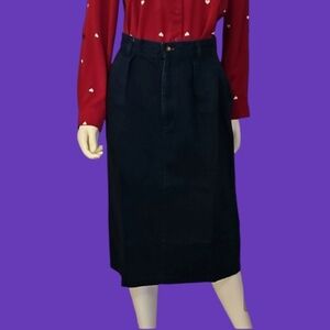 VTG GOTCHA COVERED 1980s Grunge Dark Blue Denim Chambray Midi Pencil Skirt